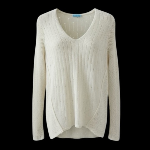 J. McLaughlin Sweaters - J. McLaughlin Cream V-Neck Open Stitch Long Sleeve Knit Sweater Size Small